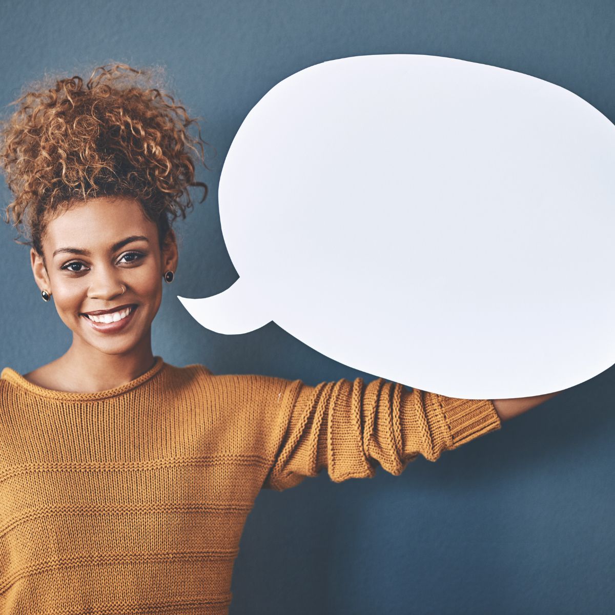 woman with speech bubble speaking life over your family